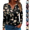 Женская модная повседневная футболка с V-образным вырезом и длинным рукавом, винтажный цветочный принт