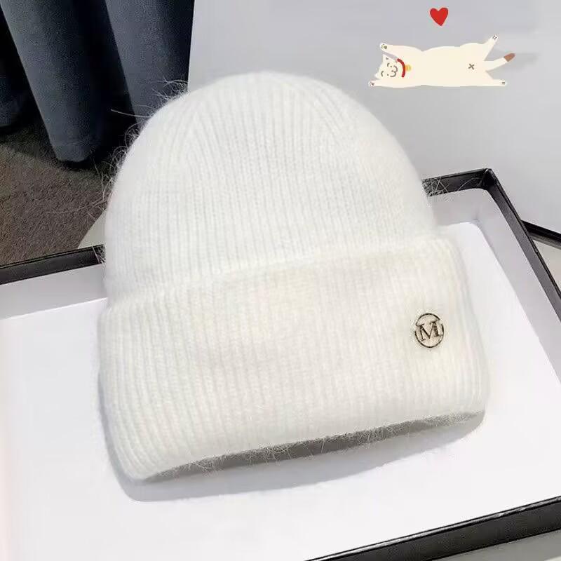 Зимняя вязаная шерстяная шапка 2024 года с бархатной подкладкой — теплые, модные и универсальные наушники для большой окружности головы