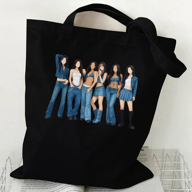 KATSEYE Gnarly Print Canvas Tote Bag Kpop Girl Group Merch Shoulder Handbag Large Capacity Casual Shopper 60123-12