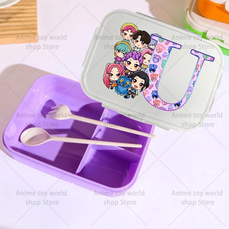 26letters KPop Demon Hunters Lunch Box Girl Boy Portable Bento Boxs Student Hermetic Food Crisper Single Layer Capacity Kid Gift