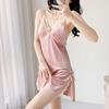 1011 spring and summer solid color pajamas women's thin ice silk sexy nightgown lace backless suspender loungewear