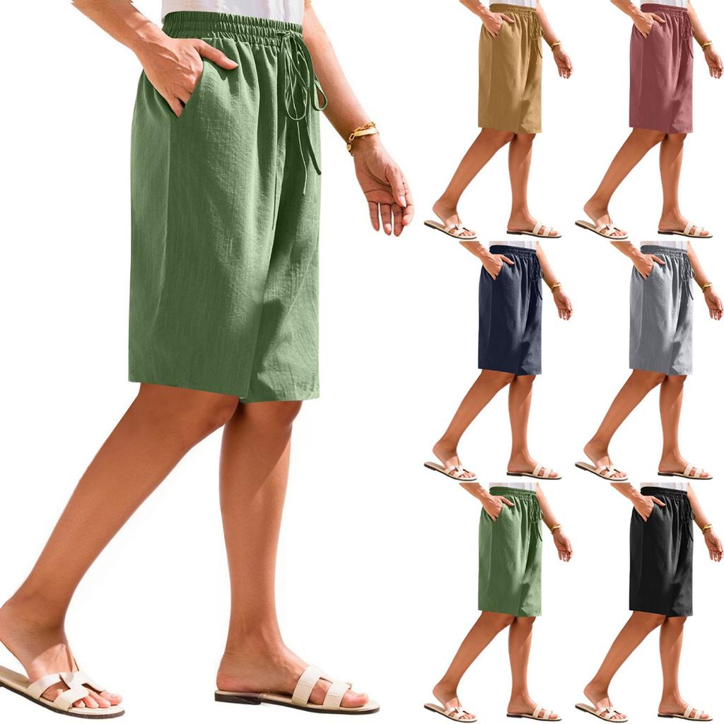 Женские летние шорты, свободные, повседневные, длиной до середины колена, удобные летние шорты с карманами
