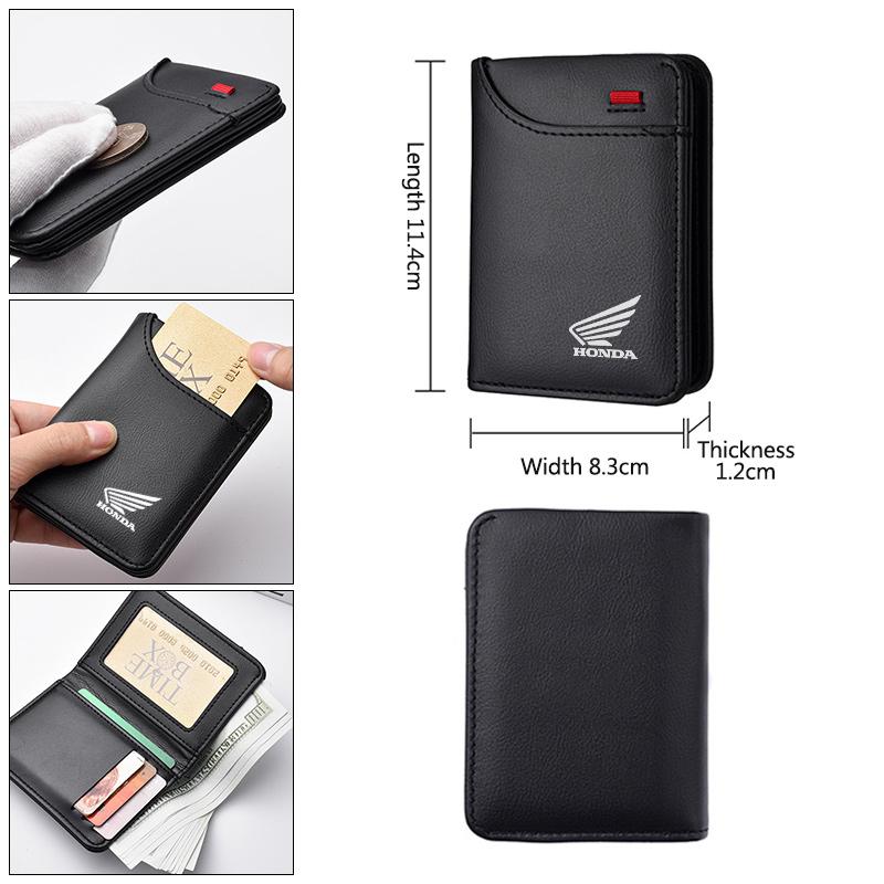 UNYDV1 Motorcycle Leather Mini Credit Card Purse Portable Wallet Car Emblem Wallet For Honda CB400 CB650 FCBF CBR25ORR CRF SH3O0 NC75O