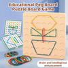 Kids Geoboard Wooden Pegboard Puzzle Toy with Rubber Bands & Pattern Cards, Montessori Early Learning Stem Toy for Toddlers 3+