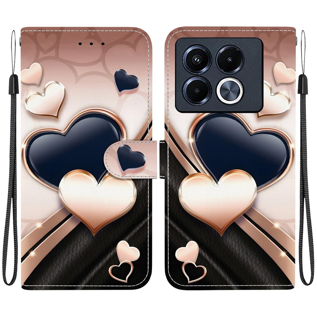 Handmade PU Leather Flip Case for Infinix Note 40 / Note 40 5G (X6853/X6852) Anti-Slip Shockproof Cover with Wrist Strap & Heart/Rose Cat Designs