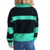 Women's Contrasting Striped Knitted Lapel Long Sleeved Pullover Sweater Top