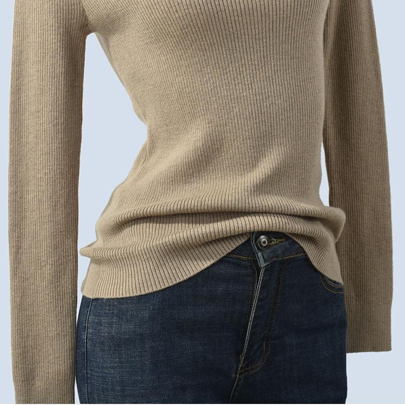 Soft Glutinous Inner Wear Spring and Autumn Sunken Stripe Silm Long Sleeves Pure Color Knitting Woolen Sweater Cut Out Stylish Women's Clothing