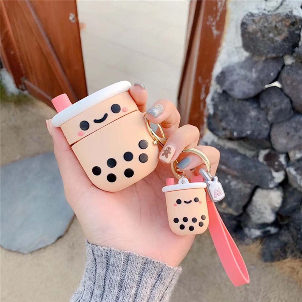 Wild Simulation Gift Silicone Ladies Car Accessories Pearl Milk Tea Keychain Bag Pendant Key Rings