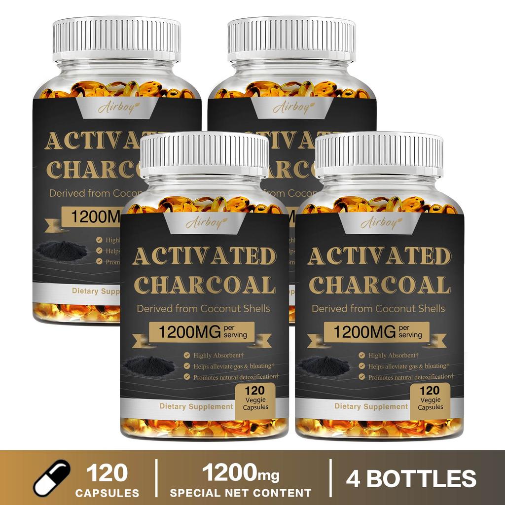 Airboy - 1200 mg Coconut Shell Activated Charcoal Capsules - Gastrointestinal Health