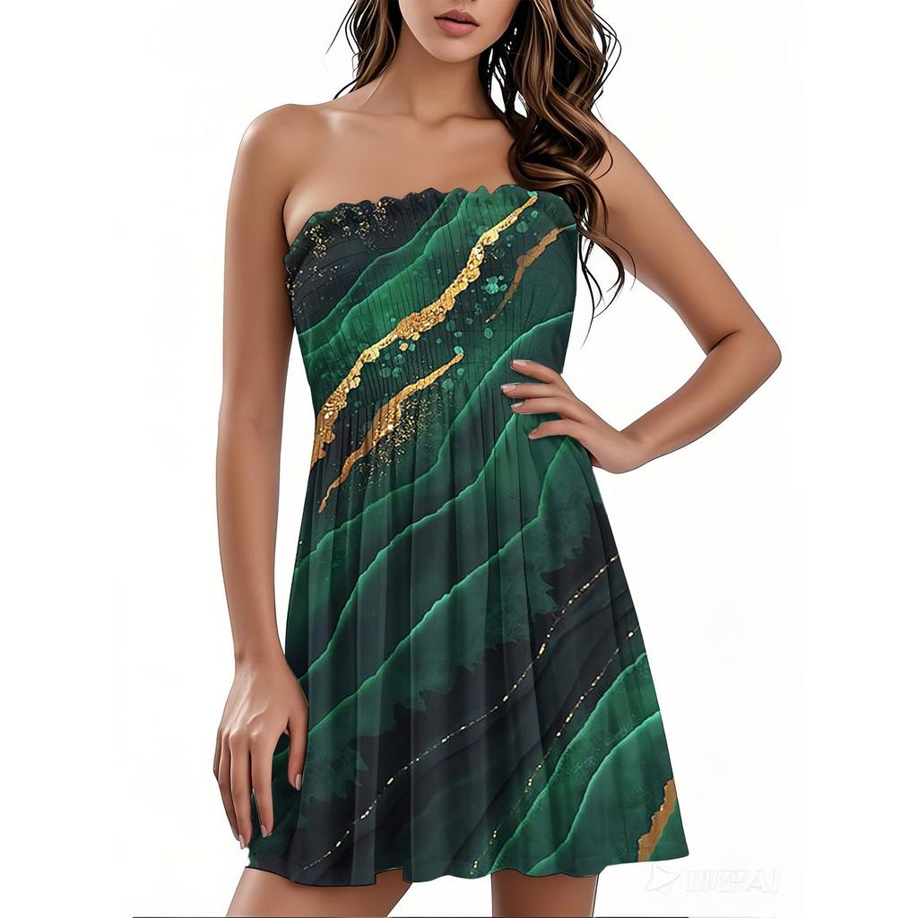 Модное женское повседневное платье-бандо с цветочным принтом без рукавов