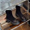 Британский стиль платформы сапоги женская обувь 2024 новые замшевые кожаные ботильоны эластичные панк обувь женские толстые подошвы мотоциклетные сапоги