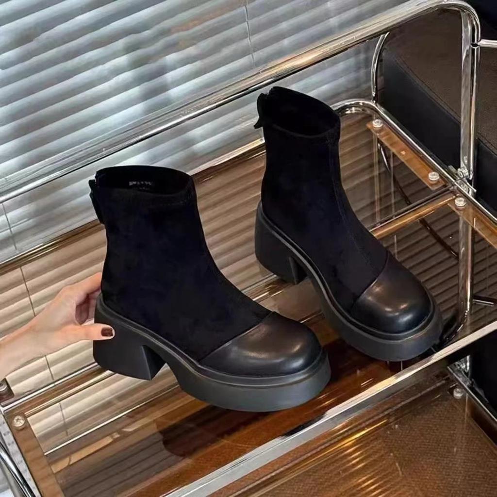 Британский стиль платформы сапоги женская обувь 2024 новые замшевые кожаные ботильоны эластичные панк обувь женские толстые подошвы мотоциклетные сапоги