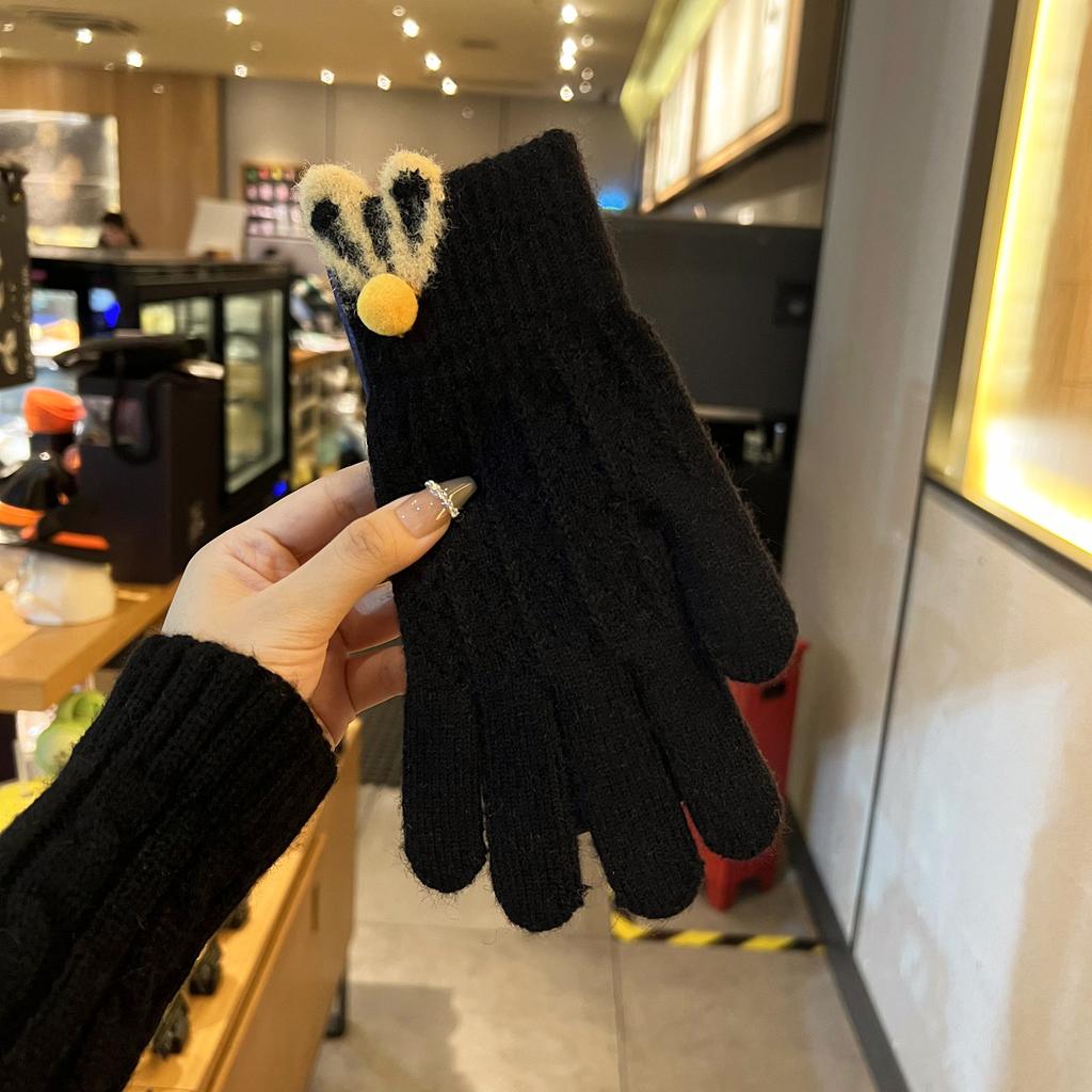 Women's Warm Korean Version Autumn and Winter New Knitted Wool Prevents Cold Five Fingers To Play with Mobile Phone Driving and Riding Office