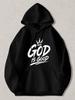 Черная толстовка с капюшоном и белым текстом "GOD IS GOOD" и изображением короны, повседневная уличная толстовка с карманом-кенгуру для повседневной носки