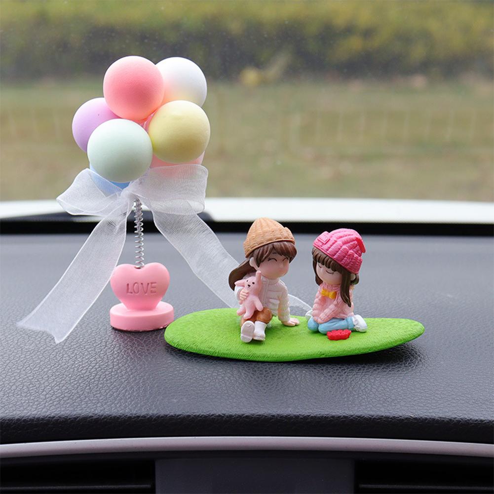 2Pcs/Set Car Dashboard Doll Creative Little Girls with Balloon Grass Pad Steps Ornament Decoration Auto Interior Accessories #469411