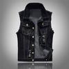 Men's Plus Size Black Denim Vest Waistcoat Ripped Vest S-6XL