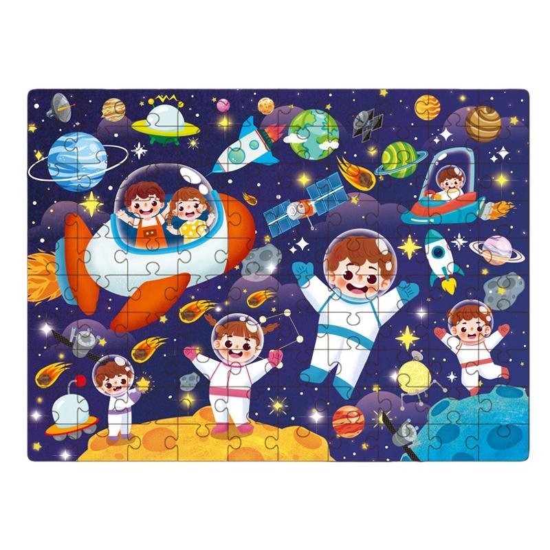 100pcs Wooden Puzzle Toys for Children Montessori Toy Space Jigsaw Puzzle Early Education Logical Thinking Training Puzzle Game
