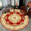 1Pcs Red Chic Persian Pattern Round Area Rug Indoor Non-Slip Washable Fiber Carpet Soft Comfortable Mat For Bedroom Living Room