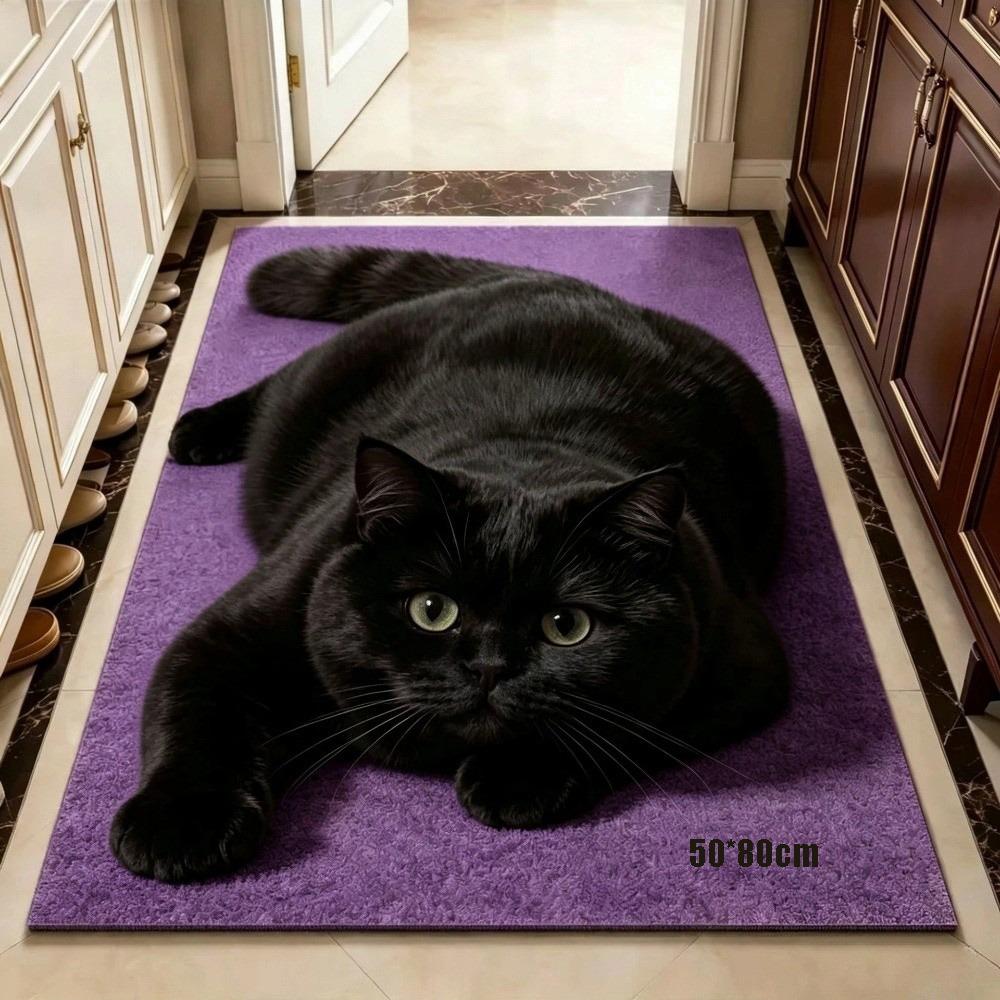Absorbent Animal Shaped Carpet 3D Printed Bathroom Floor Mat Cat-Shaped Area Rug Home Floor Decor