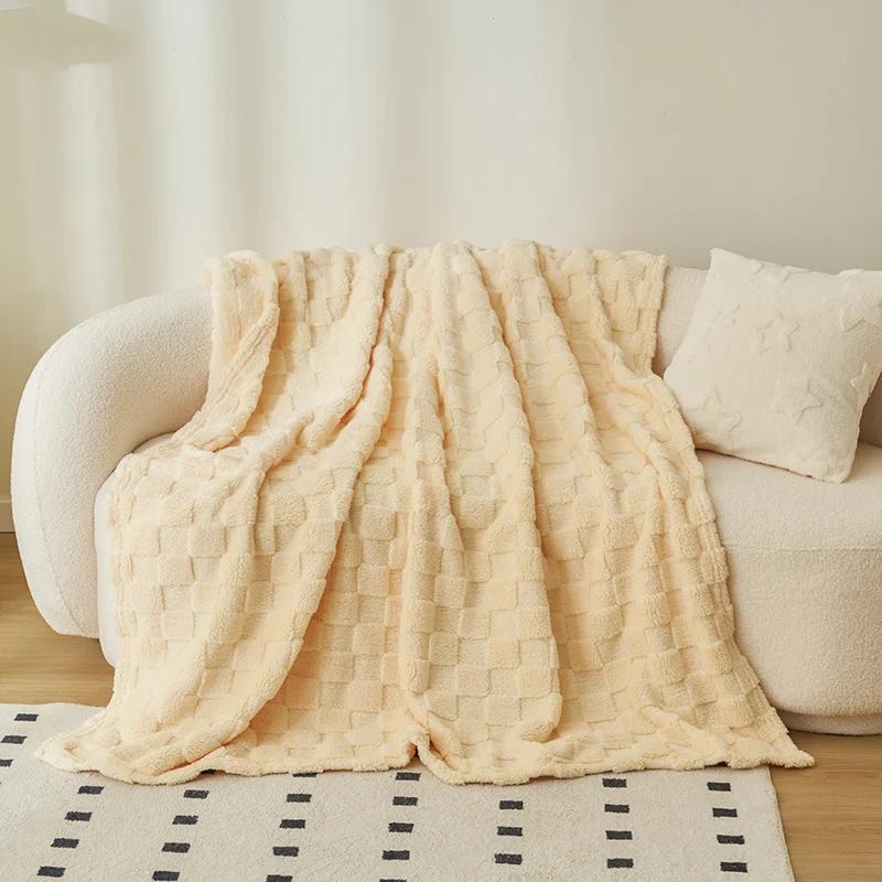 1 шт. вафельное плюшевое одеяло чистого цвета в клетку теплое мягкое удобное покрывало для дивана украшение для дома покрывало фланелевое одеяло