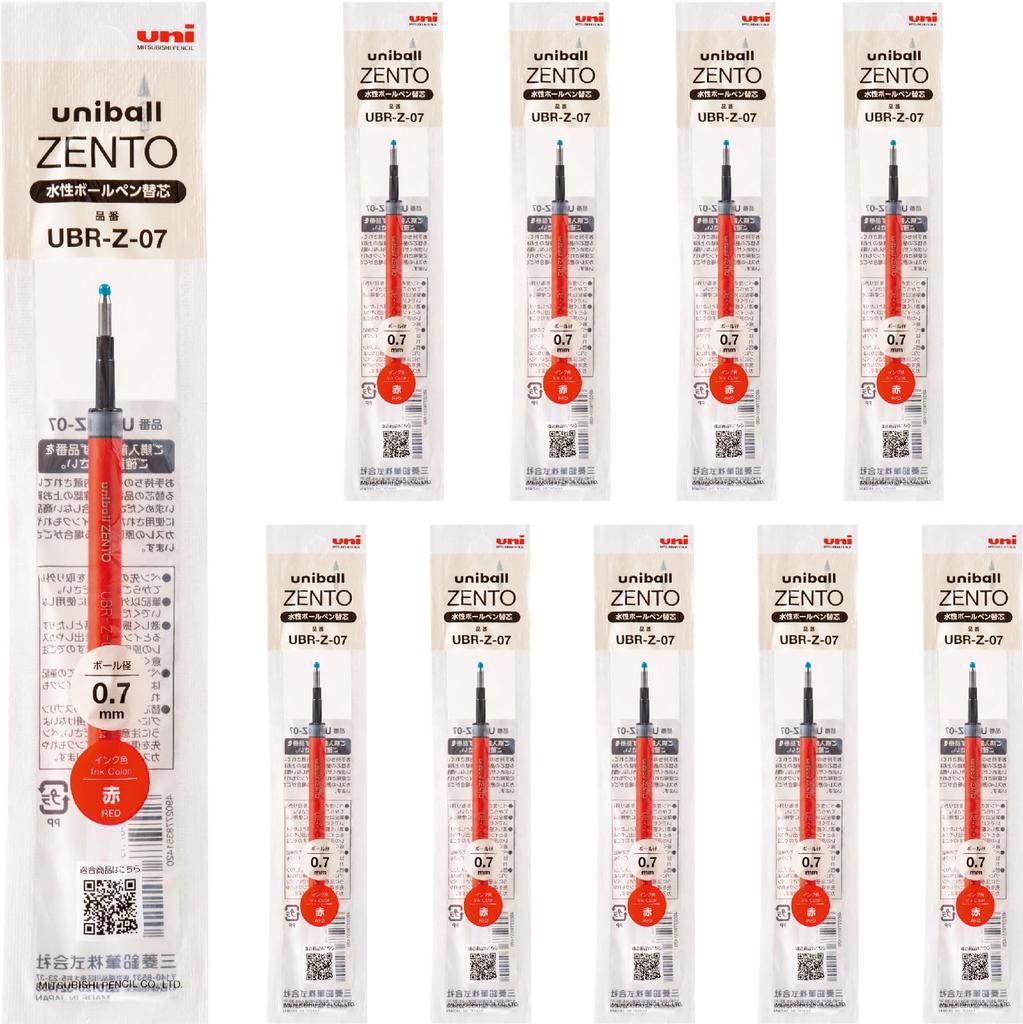 Стержень для шариковой ручки Mitsubishi Pencil uniball ZENTO на водной основе, 0,7 мм, красный, упаковка 10 шт., UBRZ07.1510P