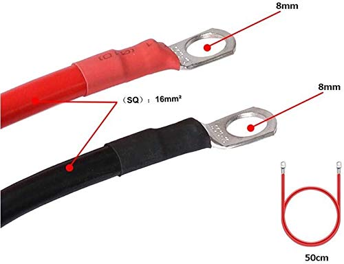 Кабель аккумулятора PORAXY, кабель аккумулятора, параллельный кабель аккумулятора, круглый, 8 мм, обжимной контакт, 50 см, 16SQ, разъем аккумулятора, автомобильный кабель для инструментов, 2 шт.
