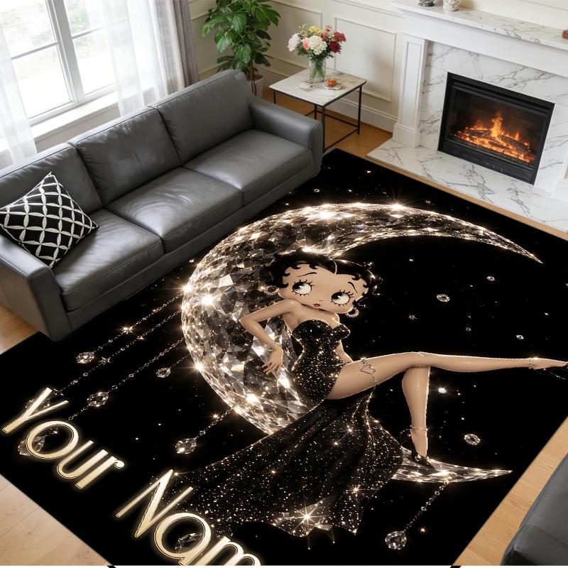 Crystal Velvet Rug Custom Name Text, Soft Non Slip Floor Mat Home DecorBetty Boop