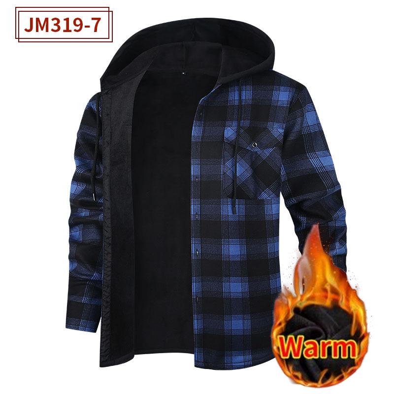 Мужская многослойная клетчатая рубашка с капюшоном — теплая плотная рубашка с длинным рукавом для осени и зимы