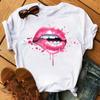 New Unisex Pink Lips Leopard Graphic T Shirt Casual Fahion Oneck Sexy Black Tees Kiss Lip Funny Girls Tshirtdrop Shipping