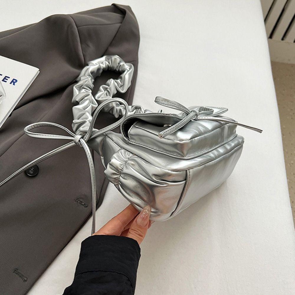 Сборчатая сумка на плечо с бантом, сумка кроссбоди из искусственной кожи, элегантная сумка подмышку с бантом, женская