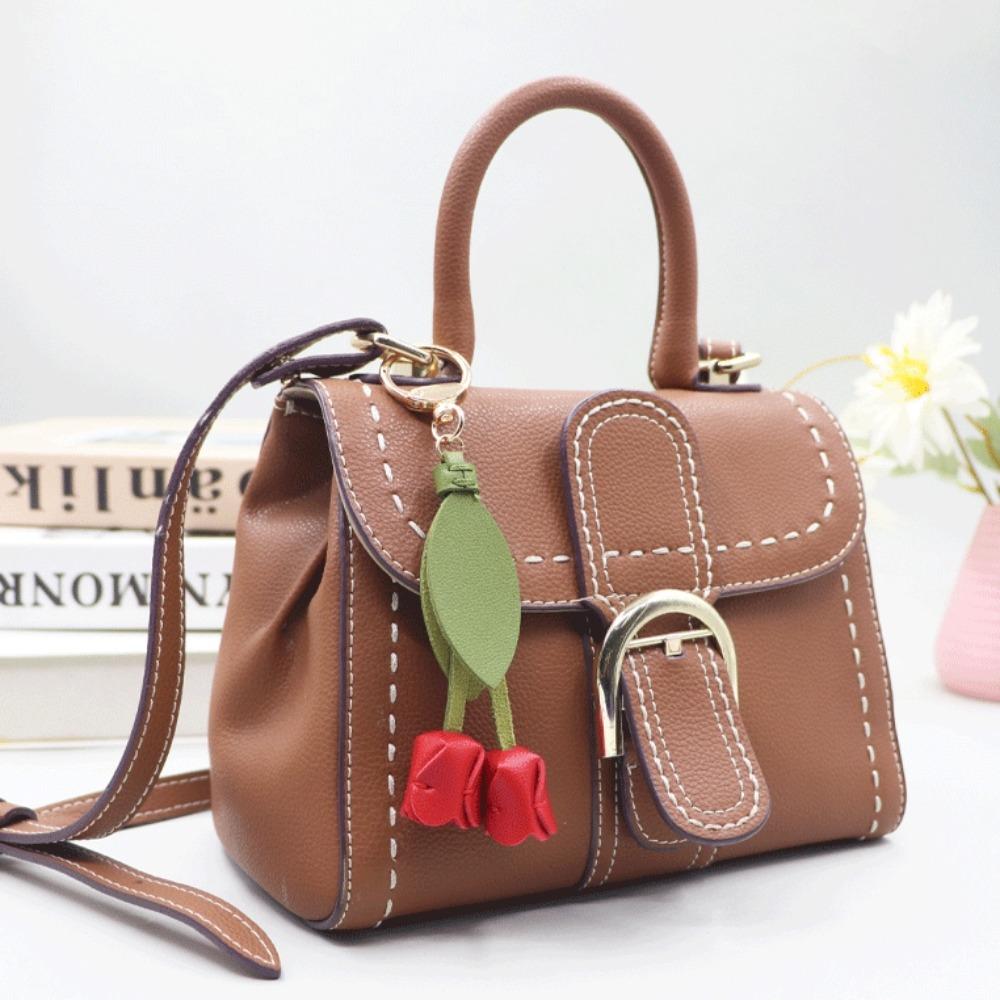 Dopamine Tulip Bag Pendant PU Leather Car Key Chains Creative Fresh Backpack Decoration Woman