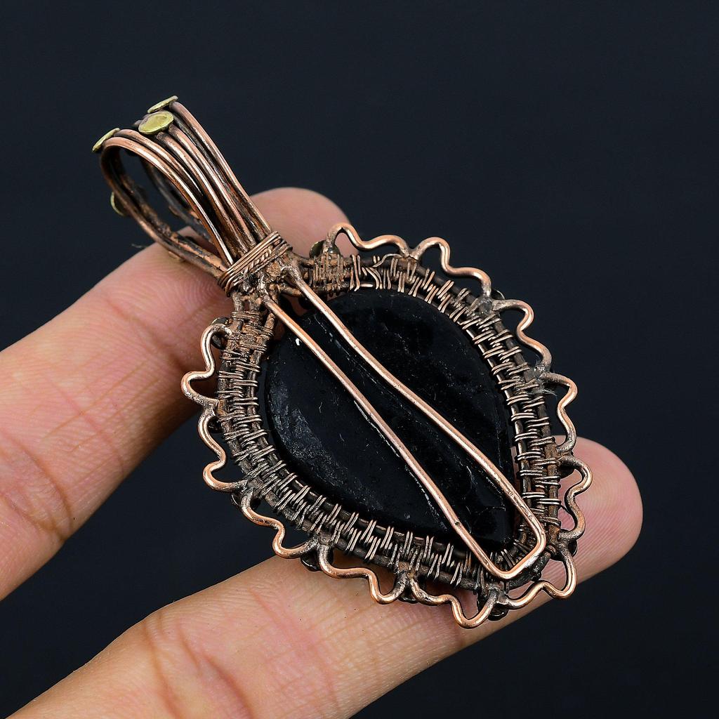 Черный турмалин, грубый драгоценный камень, медная проволока, подвеска ручной работы, ювелирный подарок для любви