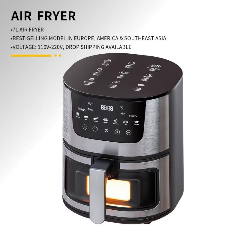 Cross-Border 7L Air Fryer: Oil-Free, Low-Fat, Touchscreen, All-in-One Oven with Visible Window.