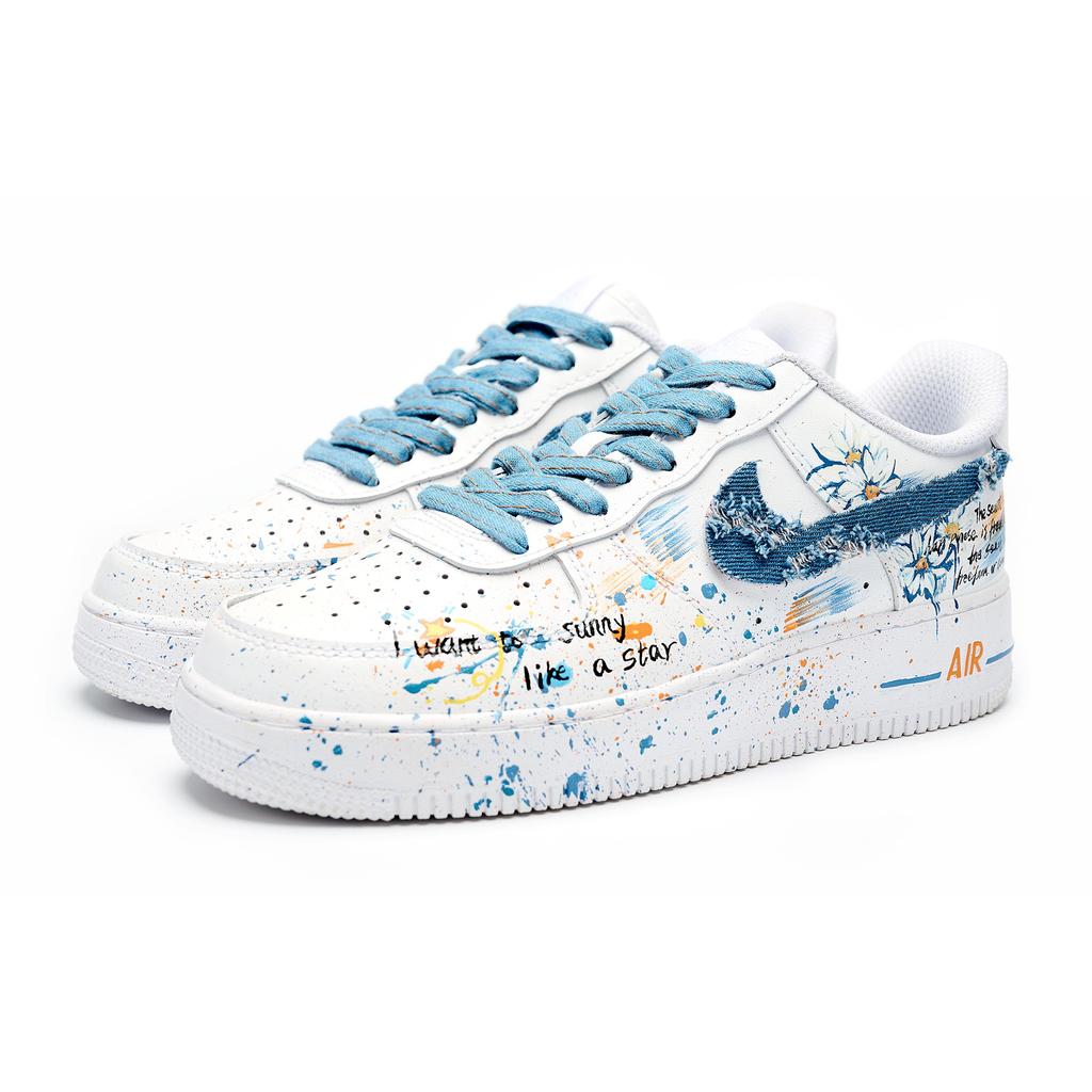 Nike Air Force 1 Wrapping, Wear Resistant And Non Slip Low top Skateboard Shoes Women's Blue White DD8959-100(team516- )