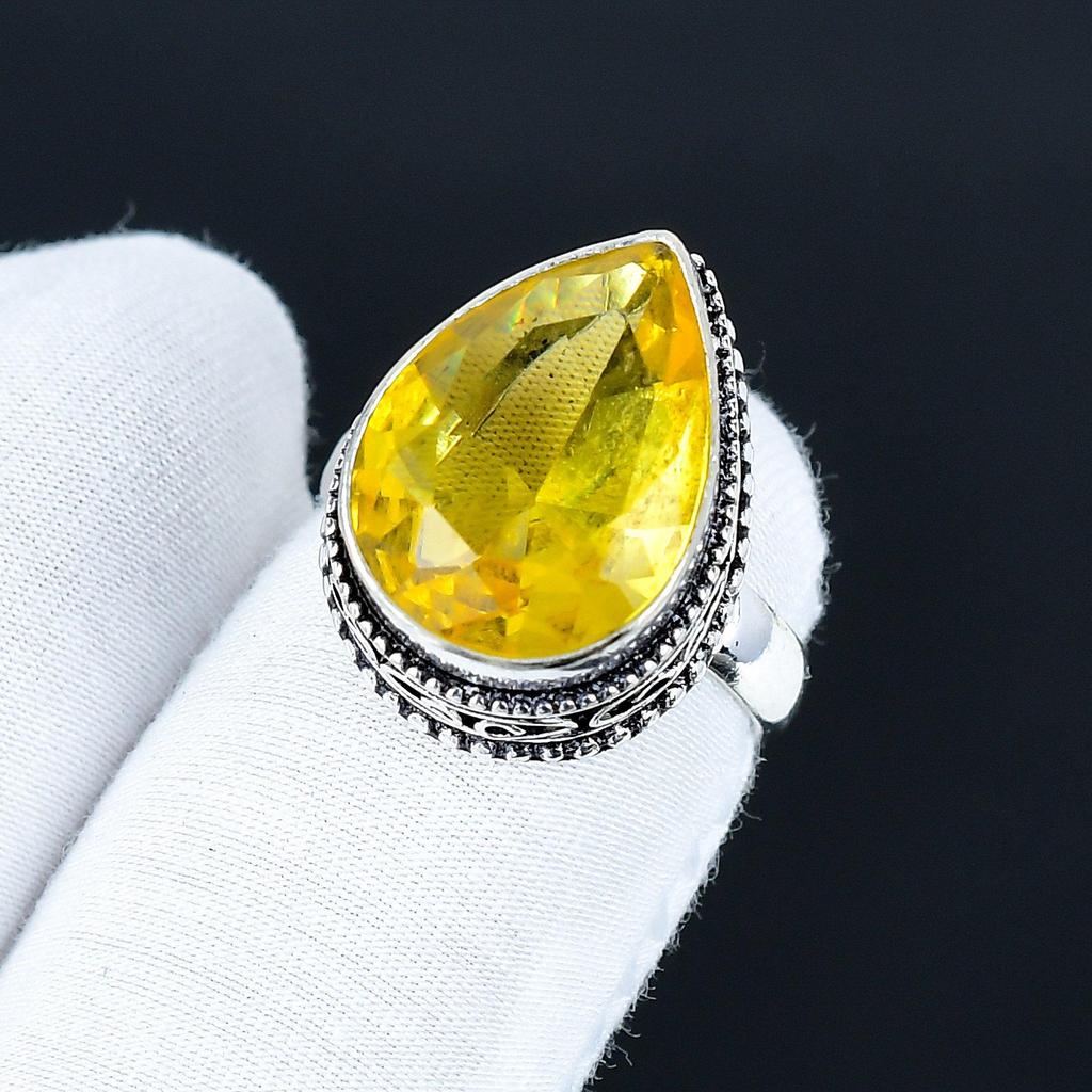 Citrine Gemstone Ring, 925 Sterling Silver Jewelry, Handmade Ring, Citrine Statement Silver Ring, Birthday Gifts For Mother Day