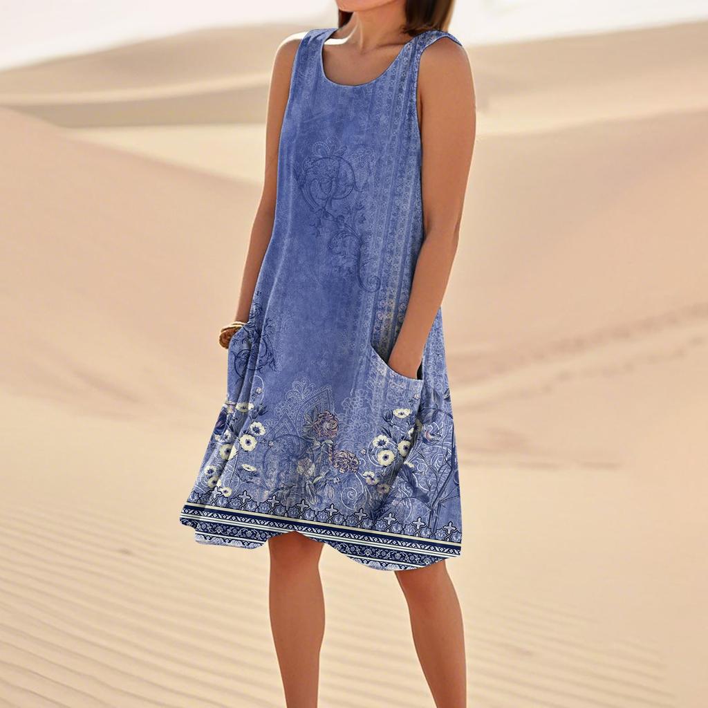 Summer Dresses For Women Loose Beach Vacation Casual Sleeveless Sundresses With Pockets Tank Dress