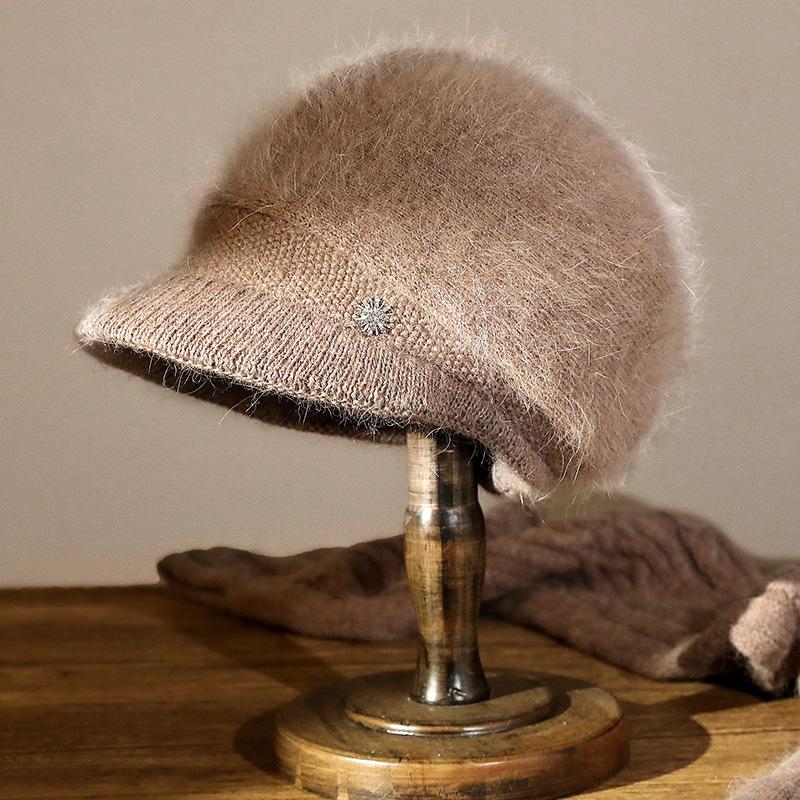 Осенне-зимняя женская вязаная шапка с утолщенными ушками, теплая шапка для мамы, шапка из смесовой шерсти с кроличьим пухом, для выхода на улицу в холод