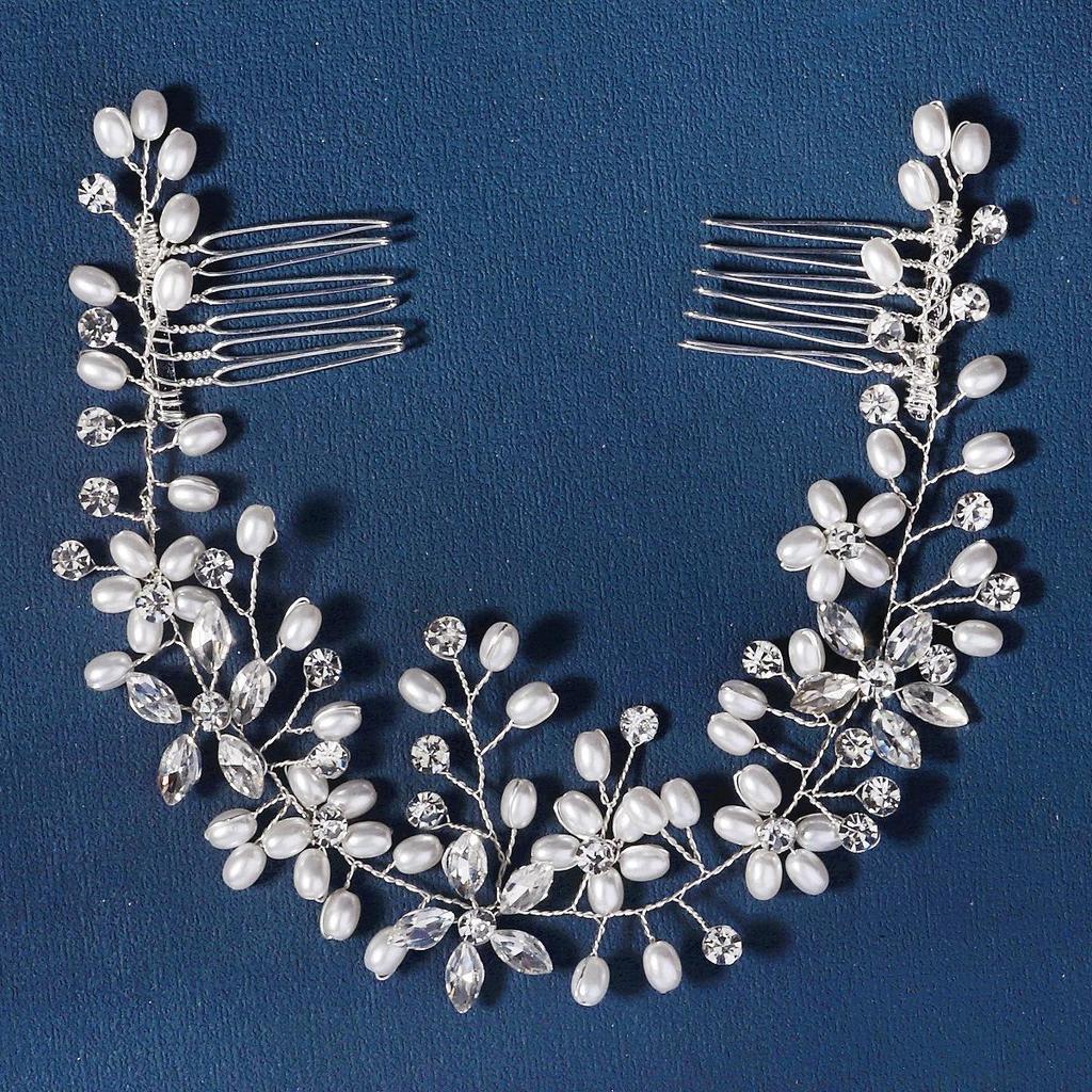 Сделанный вручную свадебный гребень для волос с цветком из жемчуга и страз и листьями