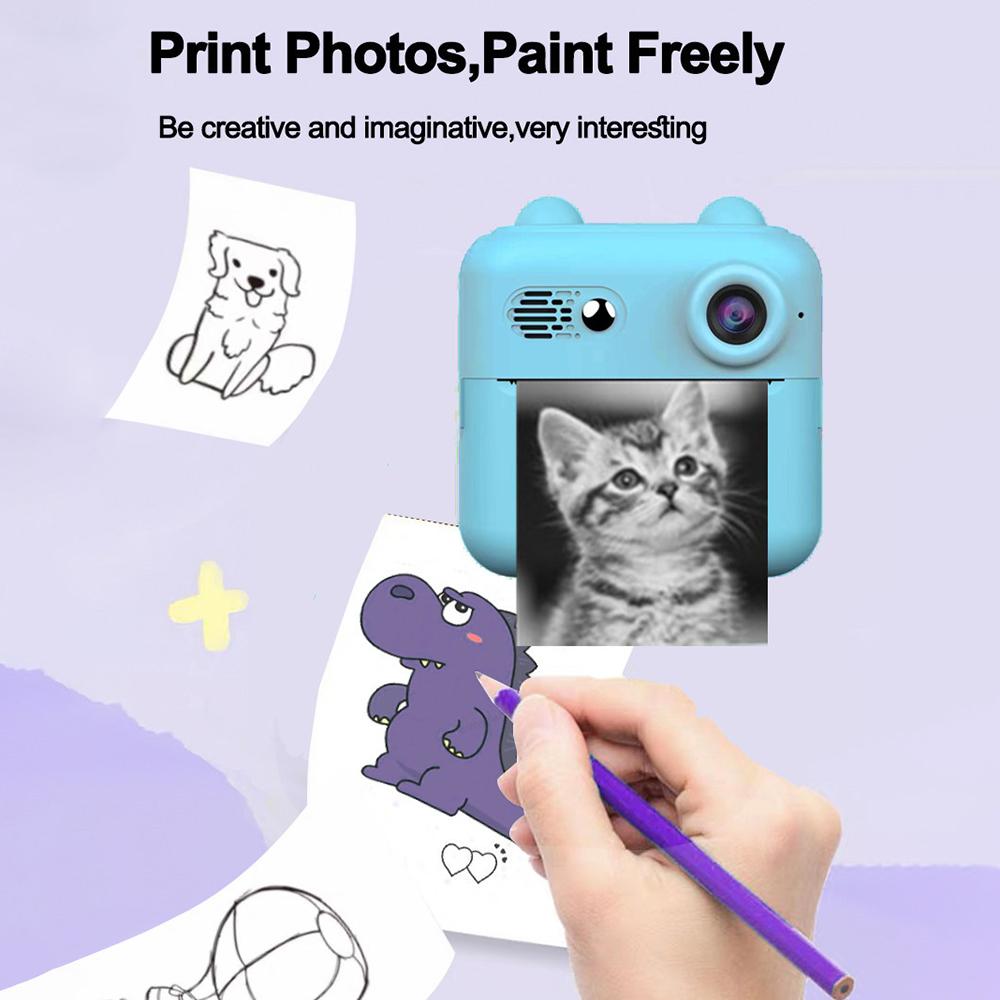 Портативный мини-фотопринтер с камерой мгновенной печати 1080P для детей с камерой 1200 Вт и экраном 2,4 дюйма