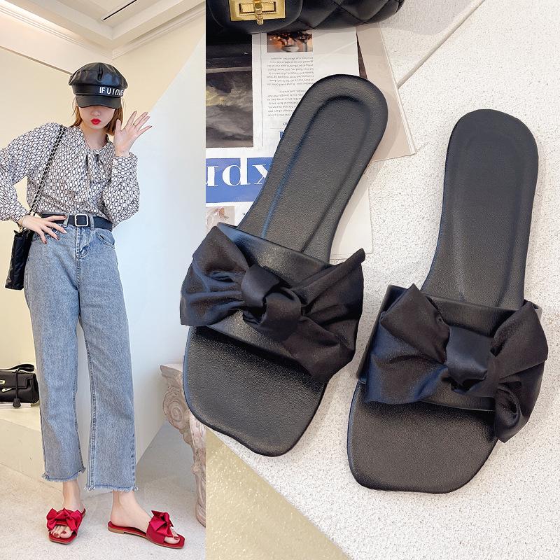 Новые модные атласные тапочки, роскошные женские сандалии с открытым носком для спальни, свадебные туфли для невесты и подружки невесты с шелковым бантом