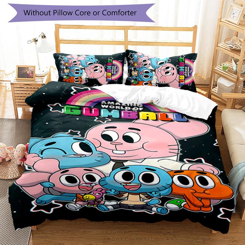 3pcs The Amazing World of Gumball1 pattern bedding set duvet cover set includes duvet cover &pillowcases, perfect all season bedroom decoration & gift