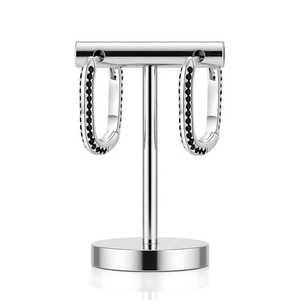 Black Awn Женские серьги-кольца с черным камнем