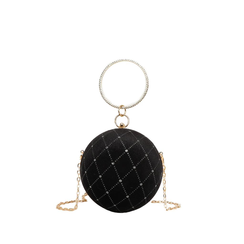 Портативные вечерние сумки с круглым кольцом, металлическая велюровая круглая сумка с шариками, элегантная роскошная сумочка-клатч с помадой, свадебные кошельки с бриллиантами