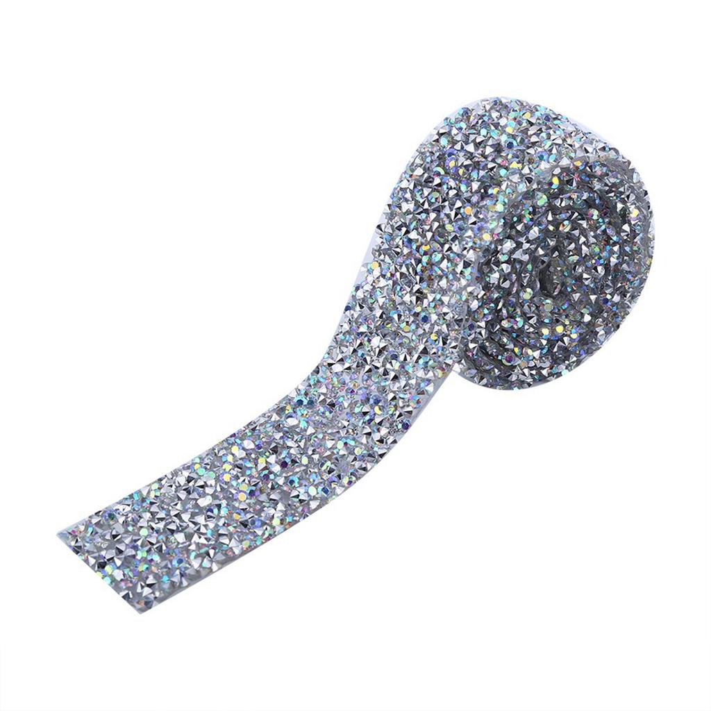 1 Yard 3cm Width Sparkling Back Glue Crystal Rhinestone Decorative Banding Belt AB Color