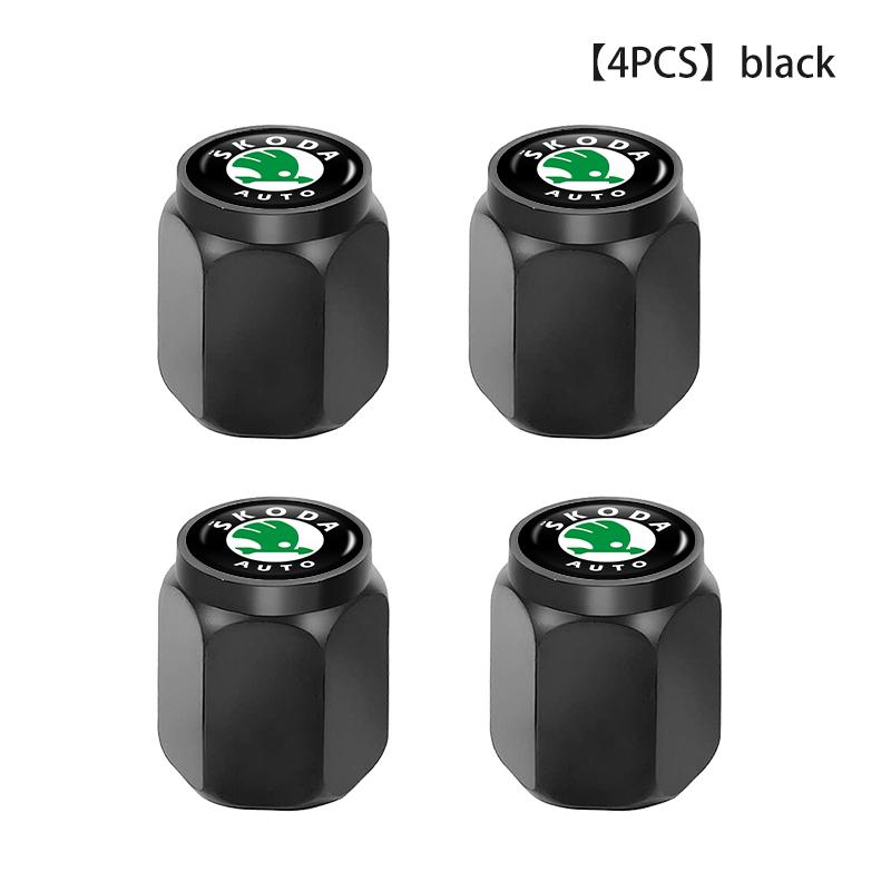 QHCE9 For Skoda 4PCS Aluminum Car Tire Valve Caps Anti Theft Auto Wheel Stem Covers S Kodiaq Octavia 2 3 Yeti Karoq Rapid Fabia VII