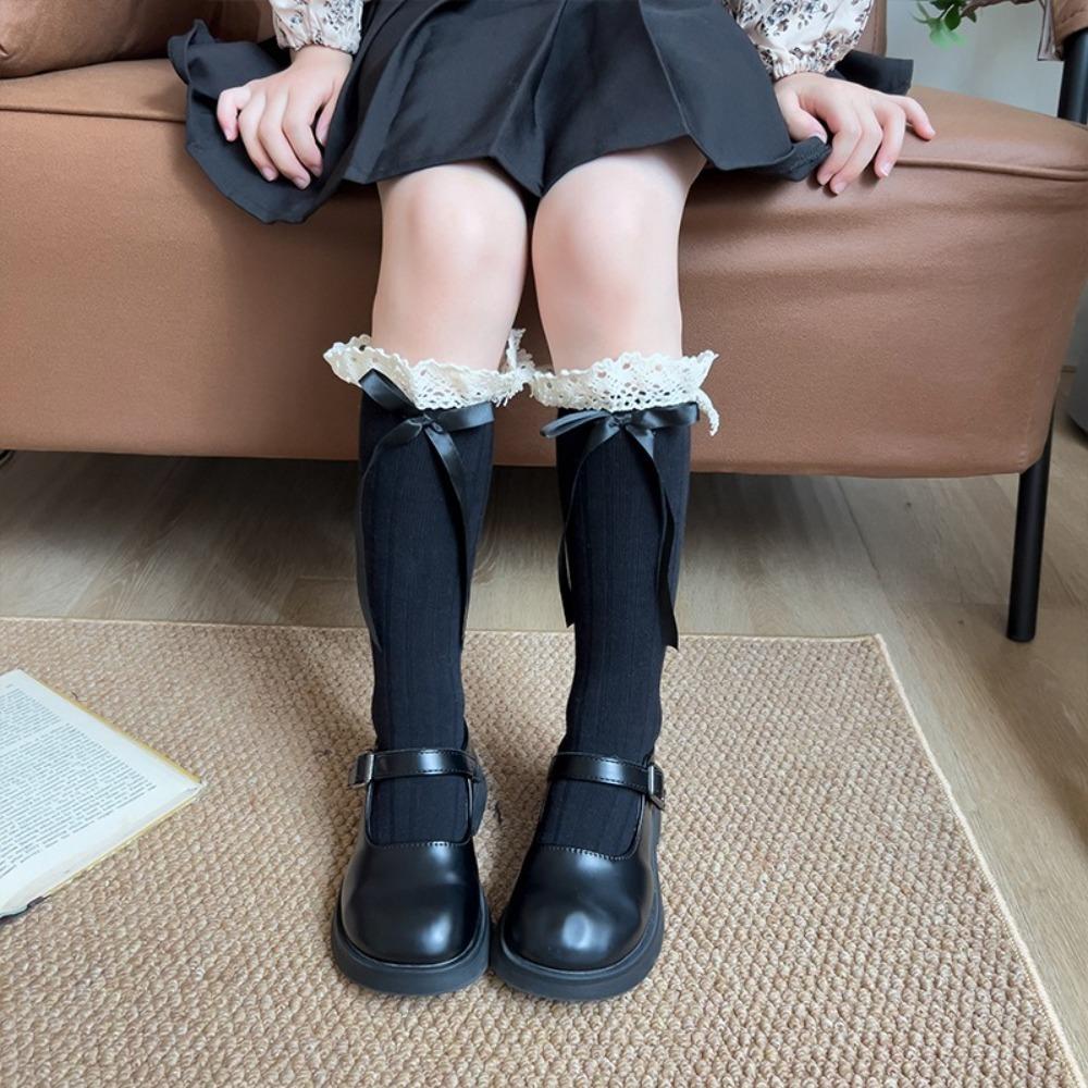 Breathable Winter Compression Stocking Casual Bow Middle Tube Socks Female Hosiery Toddler Girl
