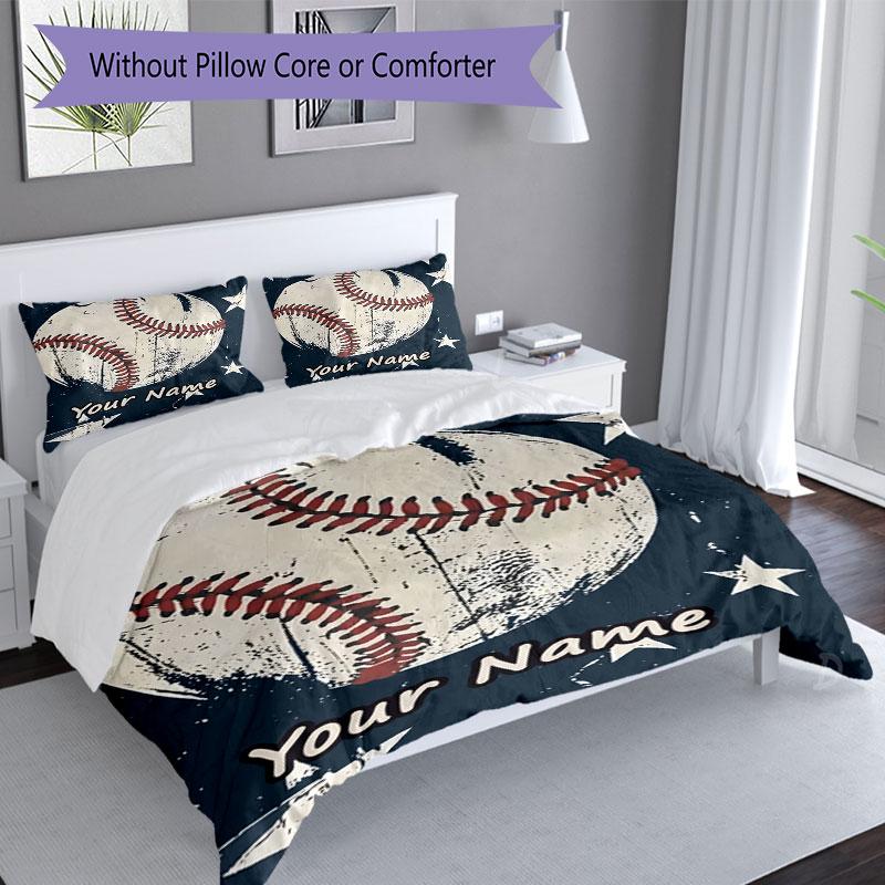 3PC Custom Name Baseball Star Legacy Bedding Set Duvet Cover Closure Includes 1 Duvet Cover & 2 Pillowcases for Bedroom
