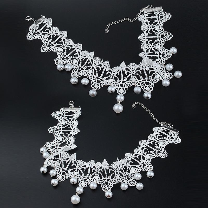 Модные элегантные винтажные искусственные жемчужины, белые кружевные ожерелья-чокеры, свадебные украшения для женщин, свадьба