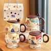 Милая керамическая кружка «Медвежонок с маслом» с крышкой и ложкой для девочек, сувенир на день рождения, чашка для завтрака и кофе