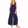 Summer Women Buttons Jumpsuit Casual Pocket One Piece Overalls Solid Rompers Sleeveless Wide Leg Jumpsuits